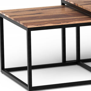 Homeroots Set Of Three 47" Natural And Black Solid Wood And Iron Coffee Table   379808