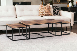 Homeroots Set Of Three 47" Natural And Black Solid Wood And Iron Coffee Table   379808