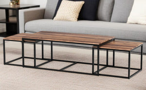HomeRoots Set of Three 47" Natural Wood and Black Iron Coffee Tables - Versatile, Stylish Centerpieces for Any Room 379808