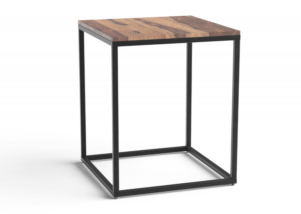 HomeRoots 24" Rustic Modern Solid Wood and Iron End Table - Versatile Square Design for Small Spaces 379809