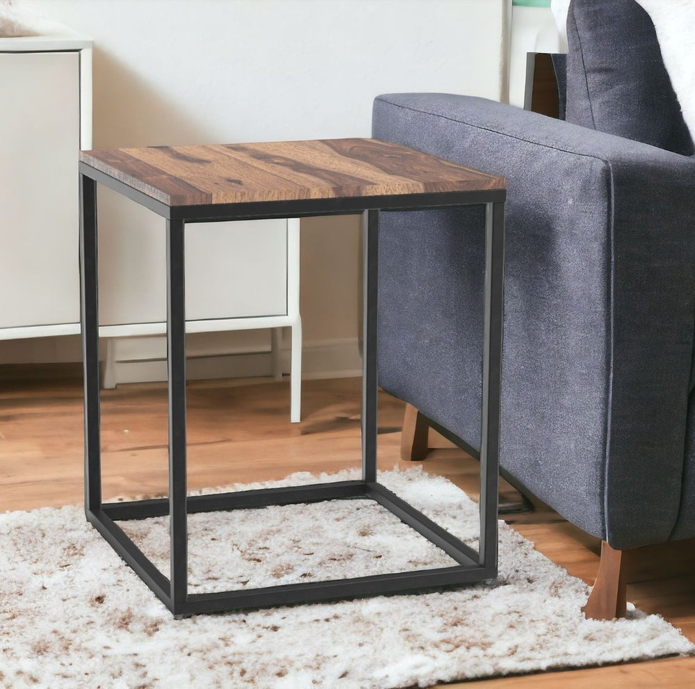 HomeRoots 24" Rustic Modern Solid Wood and Iron End Table - Versatile Square Design for Small Spaces 379809