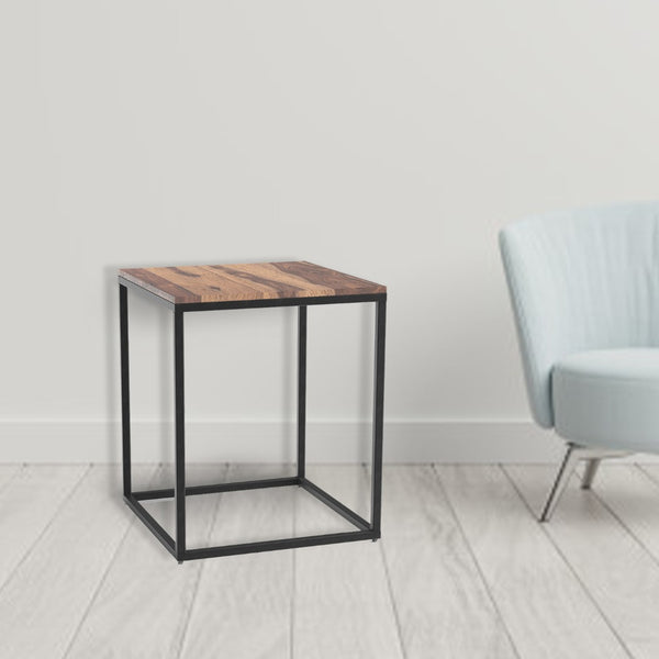 HomeRoots 24" Rustic Modern Solid Wood and Iron End Table - Versatile Square Design for Small Spaces 379809