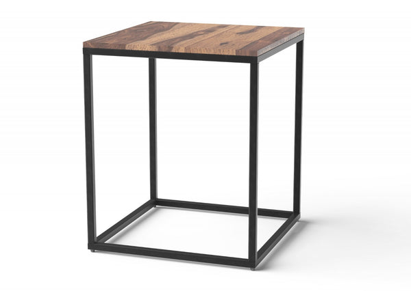 HomeRoots 24" Rustic Modern Solid Wood and Iron End Table - Versatile Square Design for Small Spaces 379809