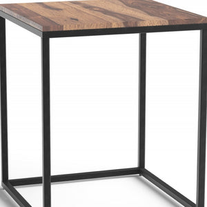 HomeRoots 24" Rustic Modern Solid Wood and Iron End Table - Versatile Square Design for Small Spaces 379809