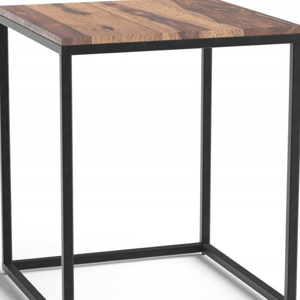 HomeRoots 24" Rustic Modern Solid Wood and Iron End Table - Versatile Square Design for Small Spaces 379809
