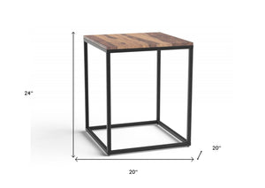 HomeRoots 24" Rustic Modern Solid Wood and Iron End Table - Versatile Square Design for Small Spaces 379809