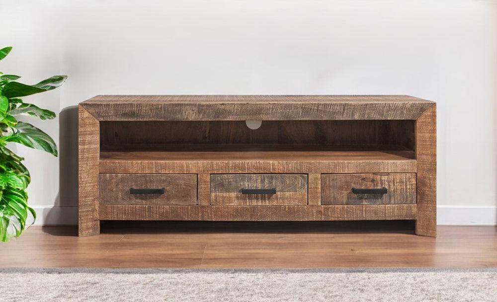 Homeroots 57" Natural And Brown Solid Wood Console Table   379810