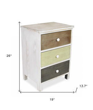 Homeroots Distressed Gray And White Side Cabinet With 3 Drawers  Wood 379823