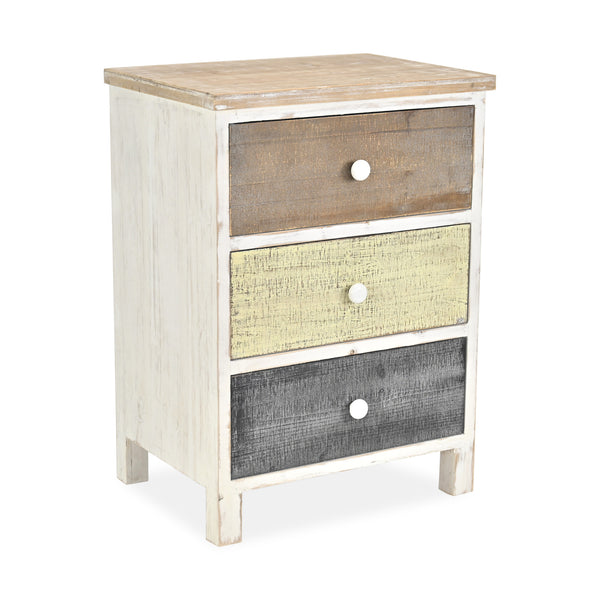 Homeroots Distressed Gray And White Side Cabinet With 3 Drawers  Wood 379823