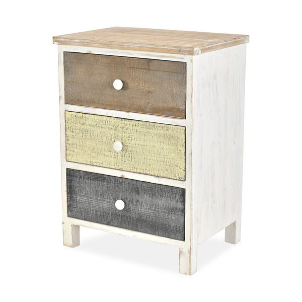Homeroots Distressed Gray And White Side Cabinet With 3 Drawers  Wood 379823