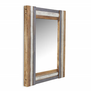 Homeroots 32" Gray Natural And White Wood Framed Accent Mirror  Wood 379824