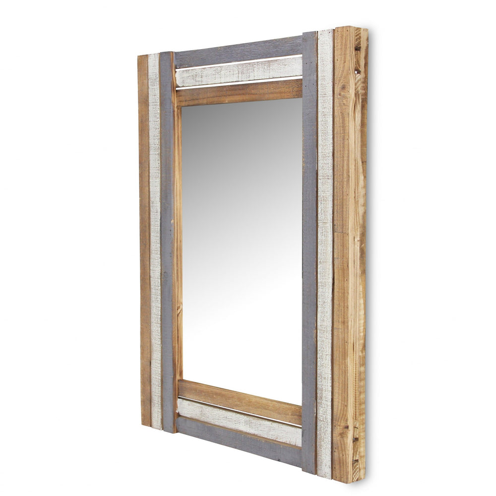 Homeroots 32" Gray Natural And White Wood Framed Accent Mirror  Wood 379824