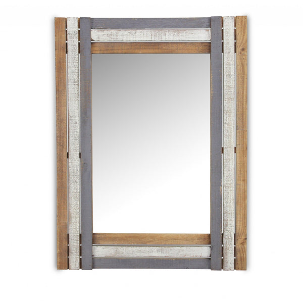 Homeroots 32" Gray Natural And White Wood Framed Accent Mirror  Wood 379824