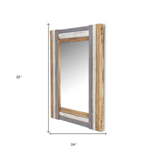 Homeroots 32" Gray Natural And White Wood Framed Accent Mirror  Wood 379824