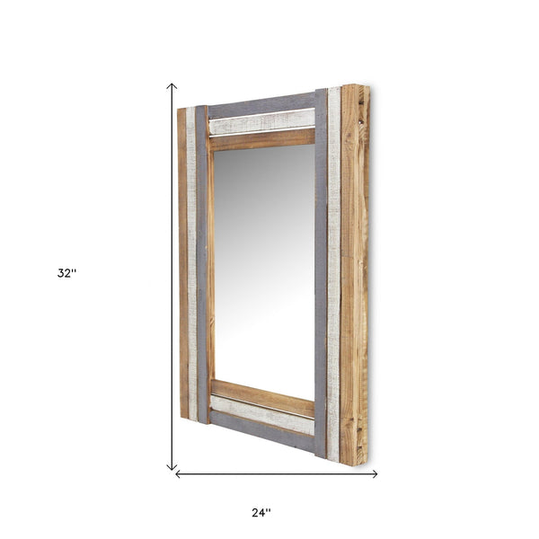 Homeroots 32" Gray Natural And White Wood Framed Accent Mirror  Wood 379824