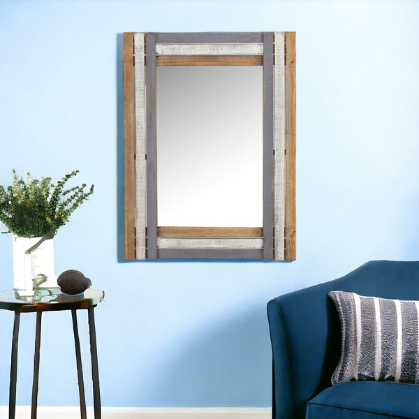 Homeroots 32" Gray Natural And White Wood Framed Accent Mirror  Wood 379824