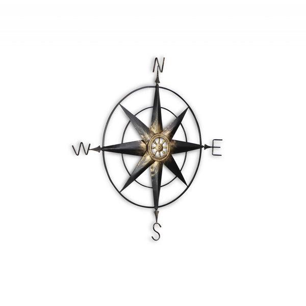 Homeroots 39" Black Rustic Compass Metal Wall Decor  Metal 379829