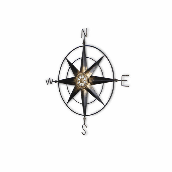 Homeroots 39" Black Rustic Compass Metal Wall Decor  Metal 379829