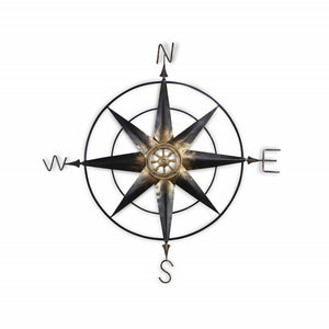 Homeroots 39" Black Rustic Compass Metal Wall Decor  Metal 379829