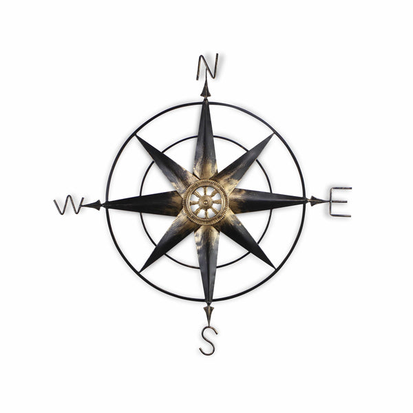 Homeroots 39" Black Rustic Compass Metal Wall Decor  Metal 379829