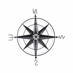 Homeroots 39" Black Rustic Compass Metal Wall Decor  Metal 379829