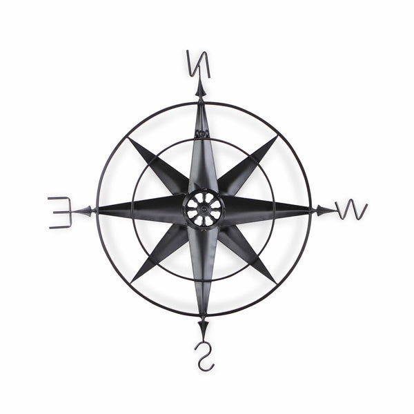 Homeroots 39" Black Rustic Compass Metal Wall Decor  Metal 379829