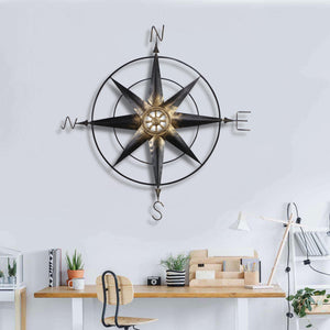 Homeroots 39" Black Rustic Compass Metal Wall Decor  Metal 379829