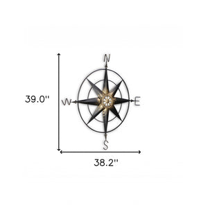 Homeroots 39" Black Rustic Compass Metal Wall Decor  Metal 379829