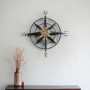 Homeroots 39" Black Rustic Compass Metal Wall Decor  Metal 379829