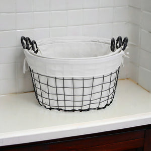Homeroots Set Of Three Black Oval Wire Baskets With White Fabric Liners And Handles   379831