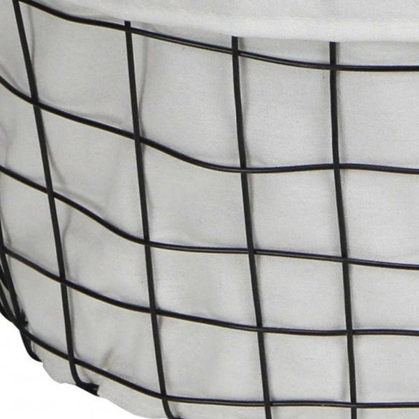 Homeroots Set Of Three Black Oval Wire Baskets With White Fabric Liners And Handles   379831