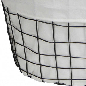 Homeroots Set Of Three Black Oval Wire Baskets With White Fabric Liners And Handles   379831