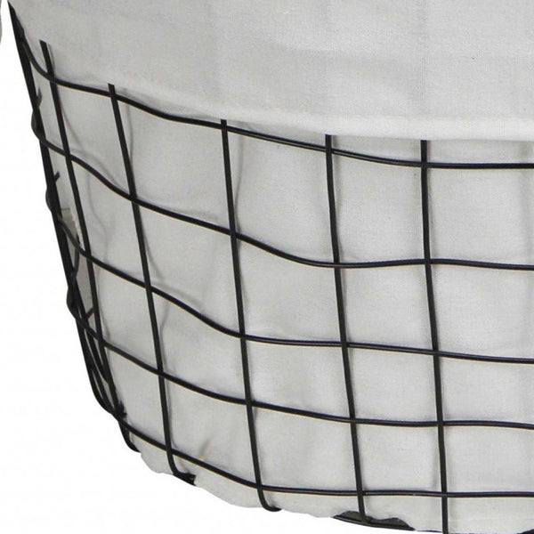 Homeroots Set Of Three Black Oval Wire Baskets With White Fabric Liners And Handles   379831