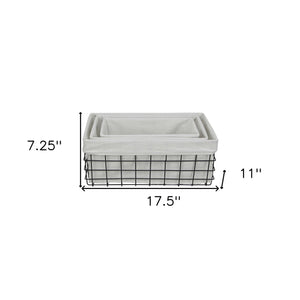Homeroots Set Of 3 Rectangular White Lined And Metal Wire Baskets  Metal 379832