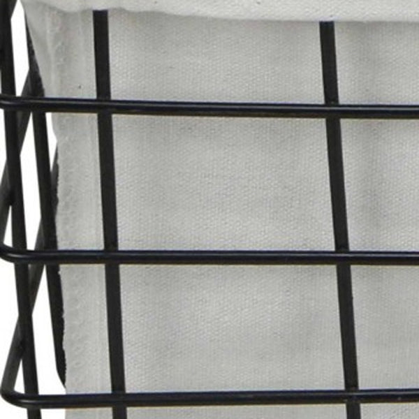 Homeroots Set Of 3 Rectangular White Lined And Metal Wire Baskets  Metal 379832