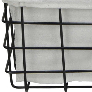 Homeroots Set Of 3 Rectangular White Lined And Metal Wire Baskets  Metal 379832