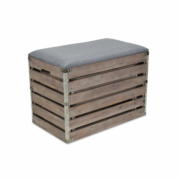 Homeroots Set Of 2 Rectangular Gray Linen Fabric And Wood Slats Storage Benches  Solid Wood 379836