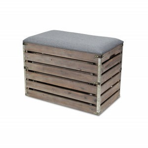 Homeroots Set Of 2 Rectangular Gray Linen Fabric And Wood Slats Storage Benches  Solid Wood 379836