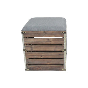 HomeRoots Set of 2 Gray Linen Storage Benches with Wood Slats - Stylish Nested Seating for Modern Homes 379838