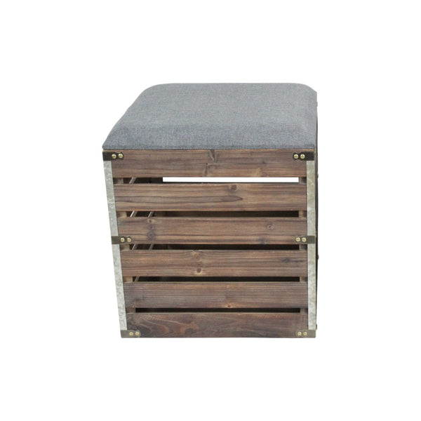 HomeRoots Set of 2 Gray Linen Storage Benches with Wood Slats - Stylish Nested Seating for Modern Homes 379838
