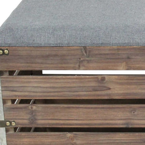 HomeRoots Set of 2 Gray Linen Storage Benches with Wood Slats - Stylish Nested Seating for Modern Homes 379838