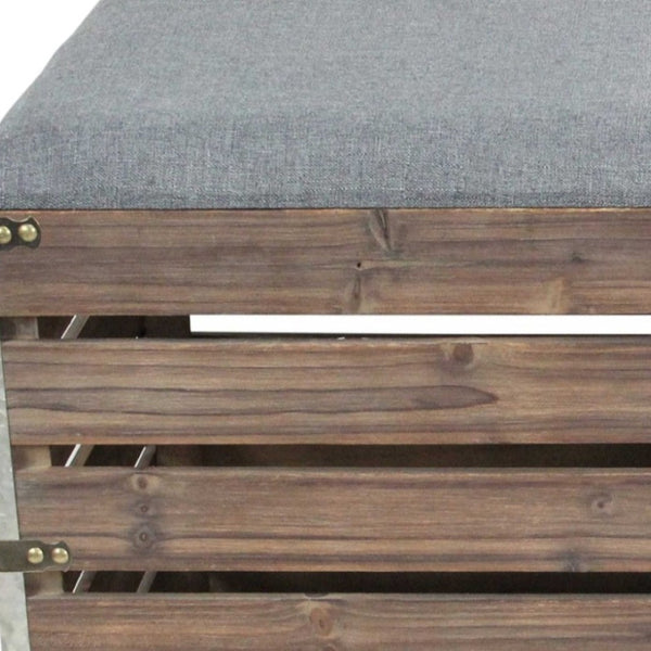 HomeRoots Set of 2 Gray Linen Storage Benches with Wood Slats - Stylish Nested Seating for Modern Homes 379838