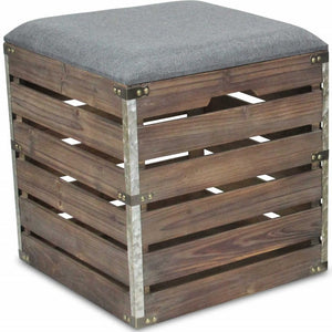 Homeroots Set Of 2 Square Gray Linen Fabric And Wood Slats Storage Benches  Solid Wood 379838