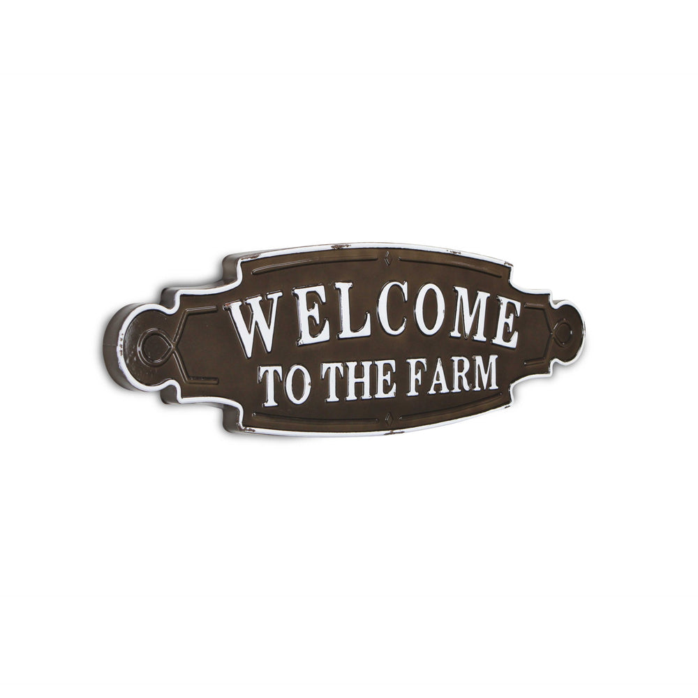 Homeroots Welcome To The Farm Lacquered Black And White Metal Wall Art  Metal 379842