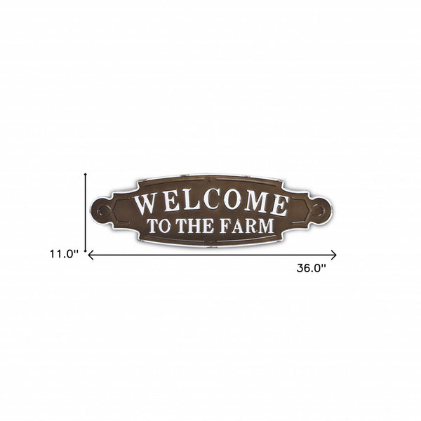 Homeroots Welcome To The Farm Lacquered Black And White Metal Wall Art  Metal 379842