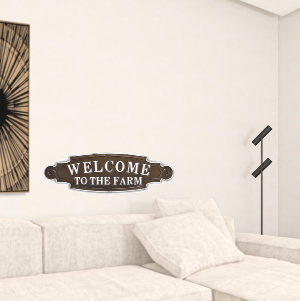 Homeroots Welcome To The Farm Lacquered Black And White Metal Wall Art  Metal 379842