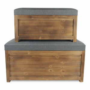 Homeroots Set Of 2 Rectangular Gray Linen Fabric And Wood Storage Benches  Solid Wood 379848