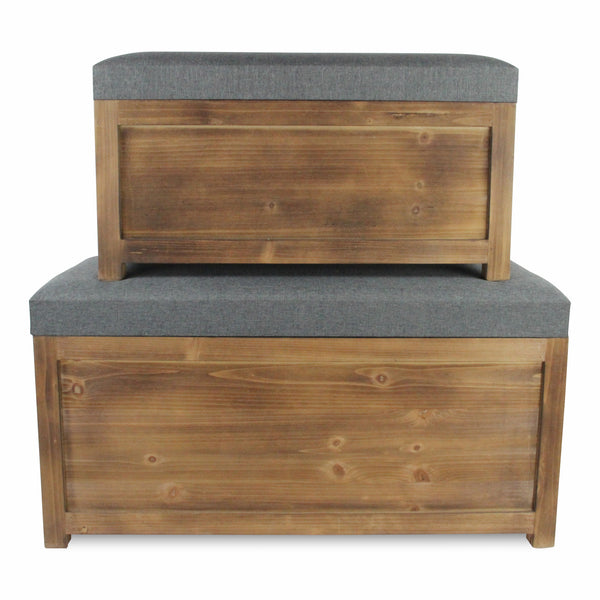 Homeroots Set Of 2 Rectangular Gray Linen Fabric And Wood Storage Benches  Solid Wood 379848