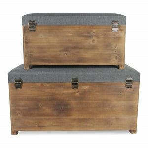 Homeroots Set Of 2 Rectangular Gray Linen Fabric And Wood Storage Benches  Solid Wood 379848