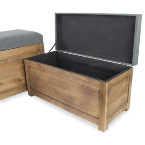 Homeroots Set Of 2 Rectangular Gray Linen Fabric And Wood Storage Benches  Solid Wood 379848